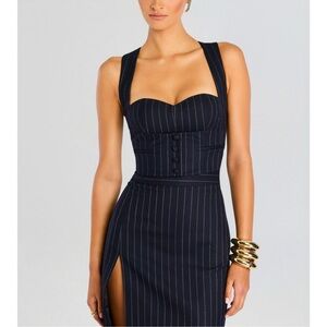 Retrofete Monet Waistcoat Corset Top Ink Blue Pinstripe XS New